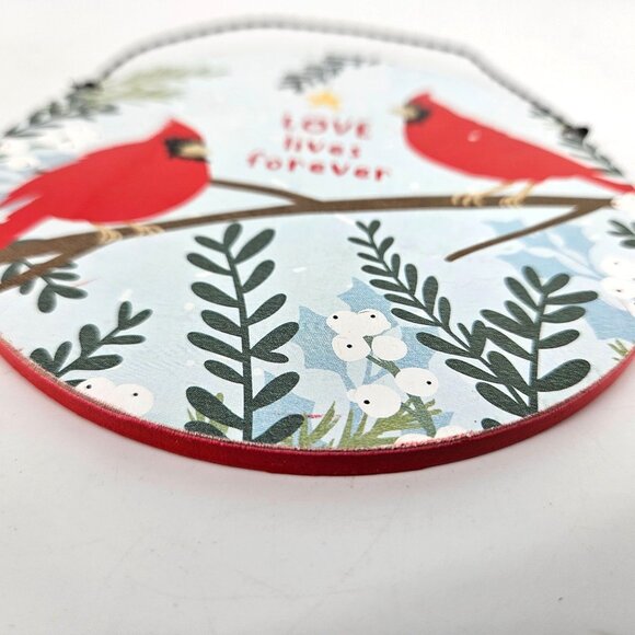 Cardinal Bird Hanger Wooden Home Decor Ornament Circle 5" Love Gift Memory - Picture 4 of 10